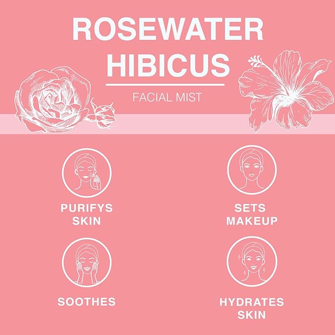 Rose Water Spray for Face & Body Refreshment with Moisturizing Hyaluronic Acid and Hibiscus water | Instant Hydration, Cooling, Calming & Conditioning (8 FL OZ)-VivaGrace Women