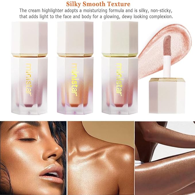 Liquid Highlighter Makeup, Long Lasting Liquid Luminizer for Glowing Skin Waterproof Smooth Glitter Highlight Face Illuminator Cream Contour Stick Body Shimmer Liquid Bronzer(#01 MOONLIGHT)-VivaGrace Women