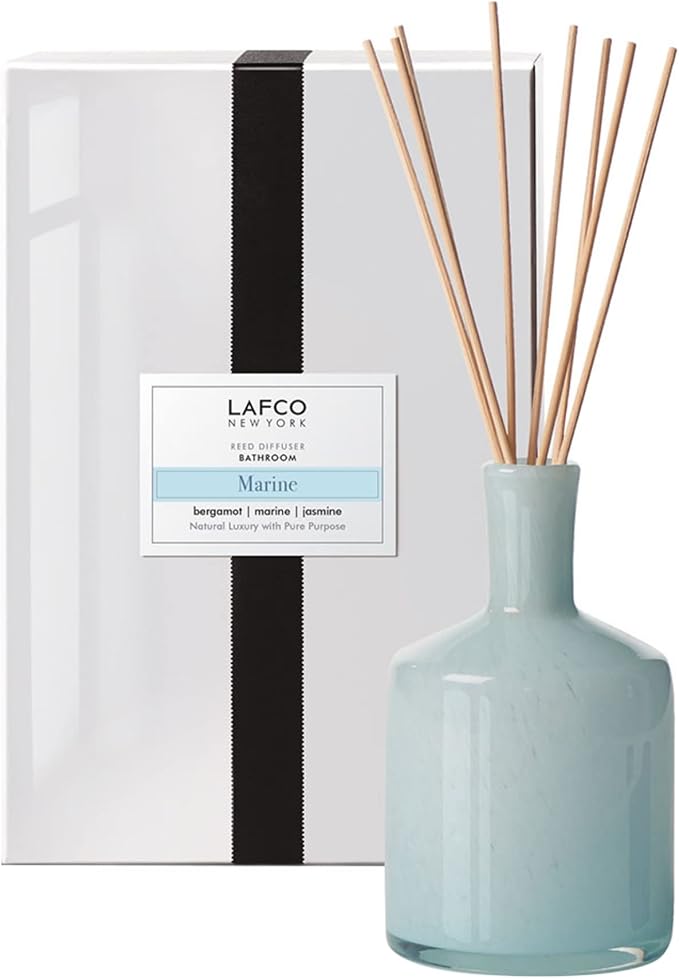 LAFCO New York Signature Reed Diffuser, Marine - 15 oz - Up to 9 Months Fragrance Life - Reusable, Hand Blown Glass Vessel - Natural Wood Reeds - Made in The USA-VivaGrace Women