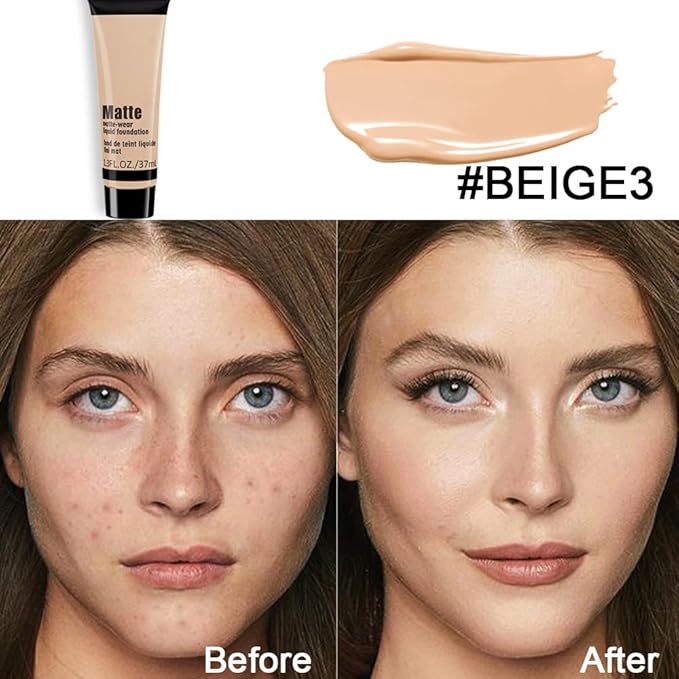 1 Pack Liquid Foundation Cream for Face Makeup,Durable Full Coverage Matte Concealer Make Up,Oil Control & Waterproof Base Primer -1 Fl.Oz (BEIGE 7#)-VivaGrace Women