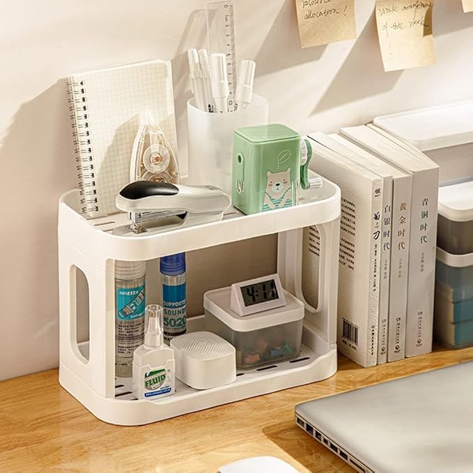 2PCS Kitchen Spice Rack or Bathroom Countertop Organizer, 2-Tier Desk Organizers，Mail Holder for Office Desk Organization, Gift for Teachers, Classmates, and Friends,White-VivaGrace Women