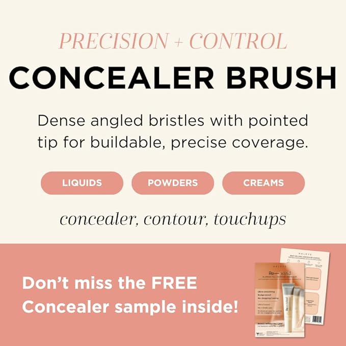 HALEYS Concealer Brush VEGAN+CRUELTY-FREE, Sustainable Wood, Vegan Bristles for Airbrushed Finish, For Creams,Liquids, Powder, Streak-free, Perfect Blending, Buffs, Smooths with Control, Special shape-VivaGrace Women