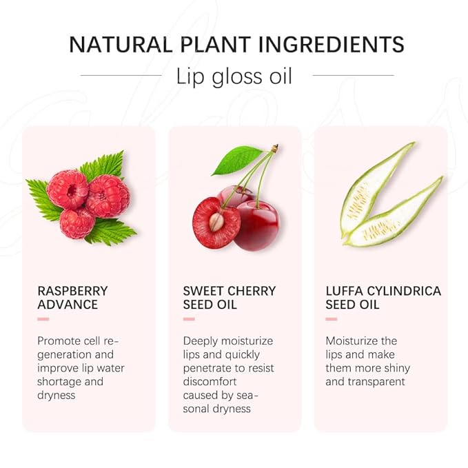 Yasovigi Hydrating Lip Oil Plumping Lip Tint Moisturizing Lip Gloss, Transparent Lip Balm Care Stick Nourishing Repairing Non-sticky, Moisture&Lighten Lip Lines (Cherry)-VivaGrace Women