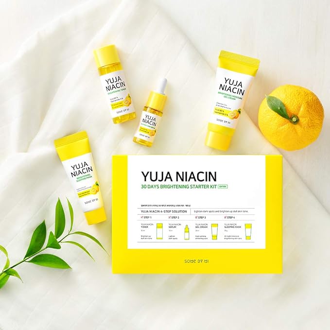 SOME BY MI Yuja Niacin 30 Days Brightening Starter Kit/Toner 1.01Oz, Serum 0.33Oz, Gel Cream 1.01Oz, Sleeping Mask 0.67Oz / Melasma and Blemish Care/Facial Skin Care Set-VivaGrace Women