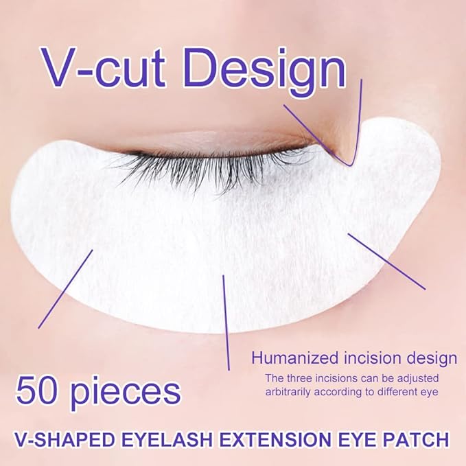 M J Joymay 50 Pairs Eyelash Extension Under Eye Gel Pads Pink Hydrogel V-Cut Natural Lint Free Eye Patches, Premium Eyelash Extension Supplies & Beauty Tools Stick Well(White)-VivaGrace Women