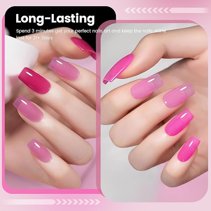 RARJSM Nude Pink Jelly Gel Nail Polish Set 6pcs Clear Crytal Stained Glass Purple Pink Series Transparent Sheer Amber Milky Gel Varnish LED UV Curing Requires Soak off French Manicure Home Salon-VivaGrace Women