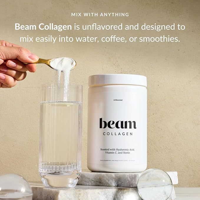 Beam Collagen Powder, Collagen for Women, Collagen with Hyaluronic Acid, Collagen Peptides Type 1 and 3, with Biotin, Grass Fed Bovine, Third-Party Tested, Best for Coffee, Vitamin C, 60 Servings-VivaGrace Women