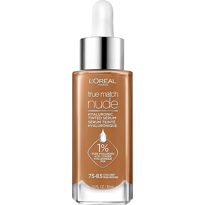 L'Oreal Paris True Match Nude Hyaluronic Tinted Serum Foundation with 1% Hyaluronic acid, Cool Deep 7.5-8.5, 1 fl. oz.-VivaGrace Women
