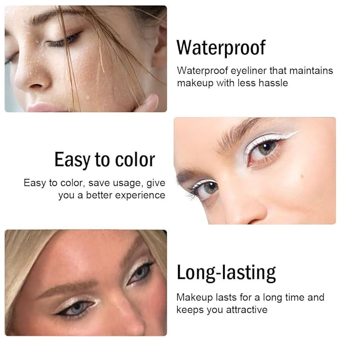 evpct 3Pcs Black & Pearl White & White Gel Glitter Eyeliner Pencils Set for Women Waterproof Smudge Proof lapiz de ojos delineador de ojos contra el agua Eye Liner Makeup 01 19 22