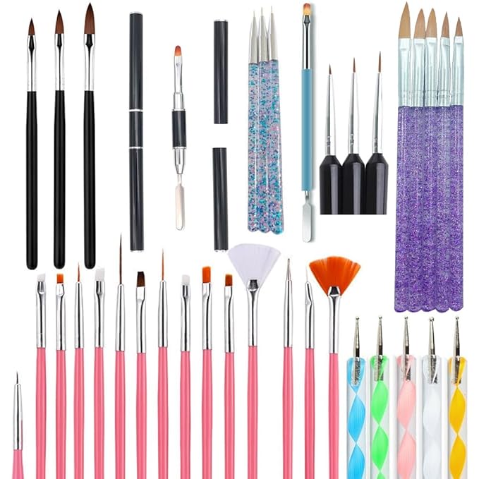 36 pcs Nail Art Brushes Set, Nail Art Design Pen Painting Tools with Nail Extension Gel Brush, Nail Polish Brush, Builder Nail Gel Brush, Nail Dotting Pen Salon at Home Diy Manicure (36pcs)-VivaGrace Women