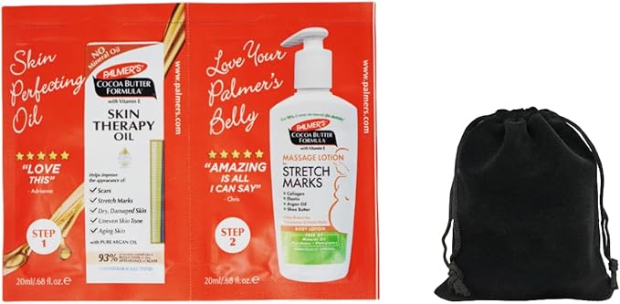 Palmer's Cocoa Butter Formula Skin Therapy Oil and Massage Lotion for Stretch Marks, Travel Pack, 0.68 FL OZ, Intensive Hydration, Skin Elasticity, Pregnancy Safe, Paraben-Free, 30 CT, W/Travel Pouch-VivaGrace Women