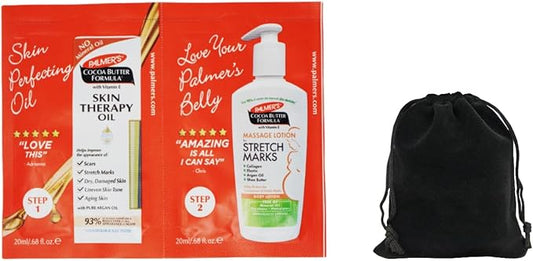 Palmer's Cocoa Butter Formula Skin Therapy Oil and Massage Lotion for Stretch Marks, Travel Pack, 0.68 FL OZ, Intensive Hydration, Skin Elasticity, Pregnancy Safe, Paraben-Free, 30 CT, W/Travel Pouch-VivaGrace Women