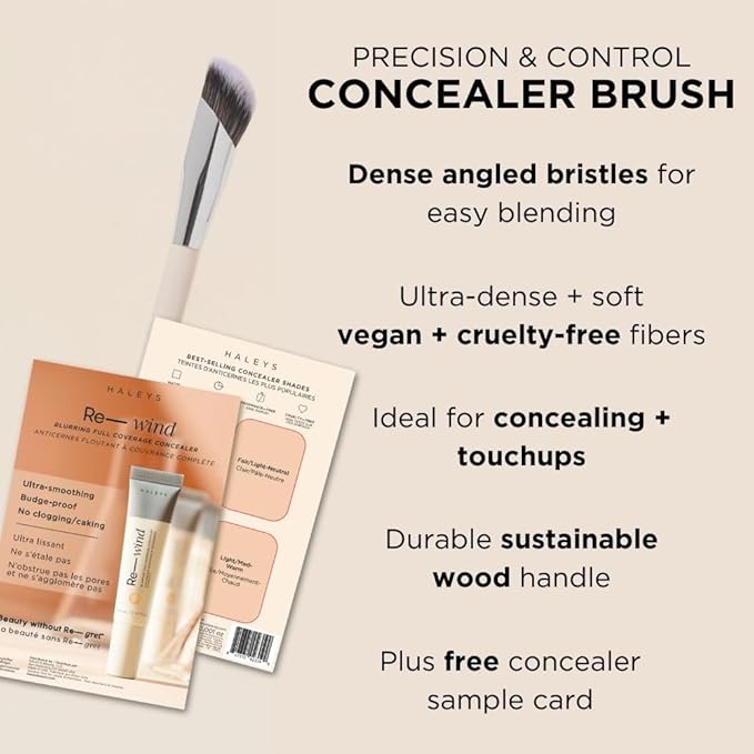 HALEYS Concealer Brush VEGAN+CRUELTY-FREE, Sustainable Wood, Vegan Bristles for Airbrushed Finish, For Creams,Liquids, Powder, Streak-free, Perfect Blending, Buffs, Smooths with Control, Special shape-VivaGrace Women