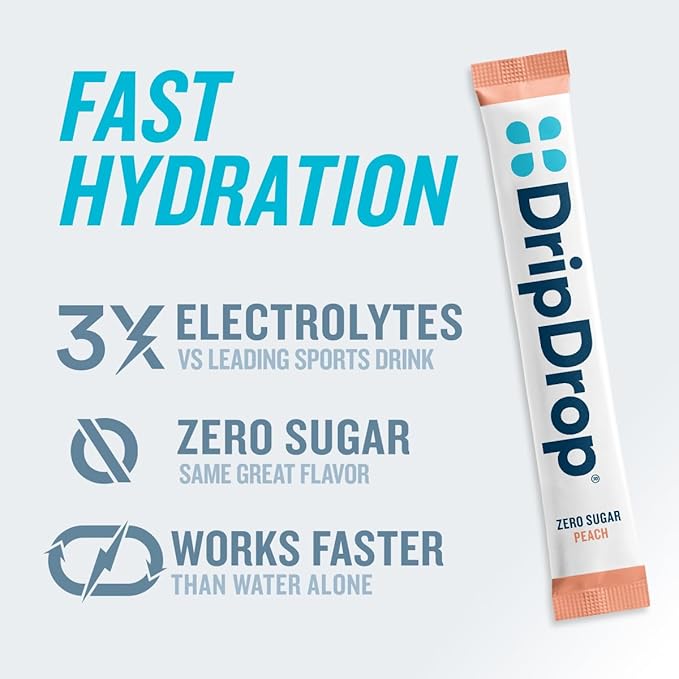 DripDrop Sugar Free Hydration Packets - Zero Peach - Single Serve Electrolytes Powder Drink Mix - Non-GMO, Gluten Free, Vegan - 32 Sticks-VivaGrace Women