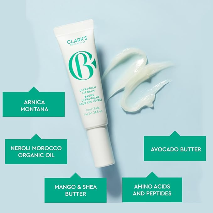 Clark's Botanicals Ultra Rich Lip Balm: Plumping Moisturizer with Collagen and Shea, Mango & Avocado Butter + Vitamin E, Stimulating Organic Lip Treatment | 0.34 fl oz (Pack of 1)-VivaGrace Women