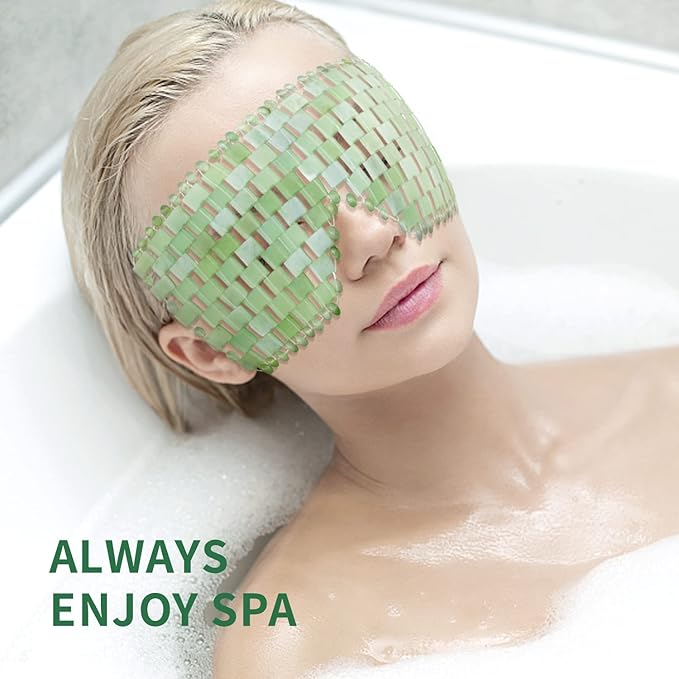 Jade Eye Mask 100% Natural Real Jade Stone Reusable Eye Mask for Hot & Cold Anti Aging，Headache and Migraine Relief Jade Mask for Women Men-VivaGrace Women