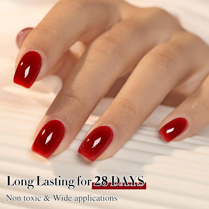 Double Rhythm 0.50 OZ Gel Polish Hema Free Same Color Same Bottle Golden Round Translucent Neutral Natural Milky 15 ML Jelly UV Polish Art DIY at Home (Burgundy Red-C1371)