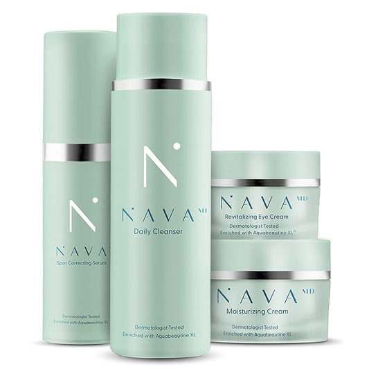 NAVA MD Clinical Skincare System | Cleanser, Serum, Moisturizer, Eye Cream | Developed By Doctors and Scientists | Promote Healthy, Youthful Skin | Contains Aquabeautine XL-VivaGrace Women