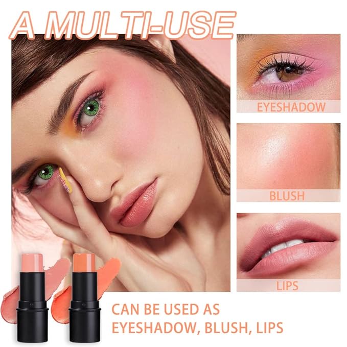 evpct 2Pcs Shimmer Orange Cream Blush Stick for Cheeks Lips Tint Eyes Contour Highlighter Makeup Sticks Lightweight Hydrating formula rubor en crema para los cachetes 02 Coral Pink & 03 Coral Orange-VivaGrace Women