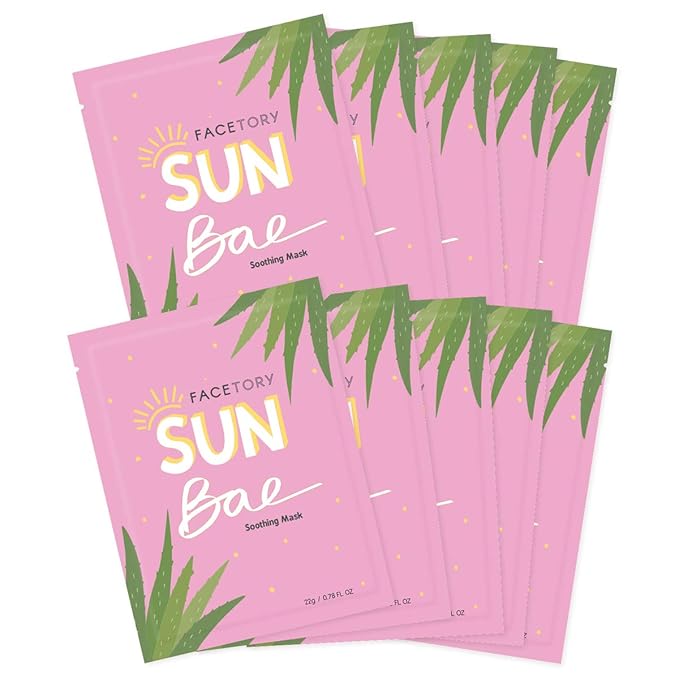 FACETORY K Beauty Face Mask Skin Care - SUN BAE SOOTHING Sheet Mask with Aloe & Shea Butter | After Sun Care, Soothe & Restore (10 Pack)-VivaGrace Women