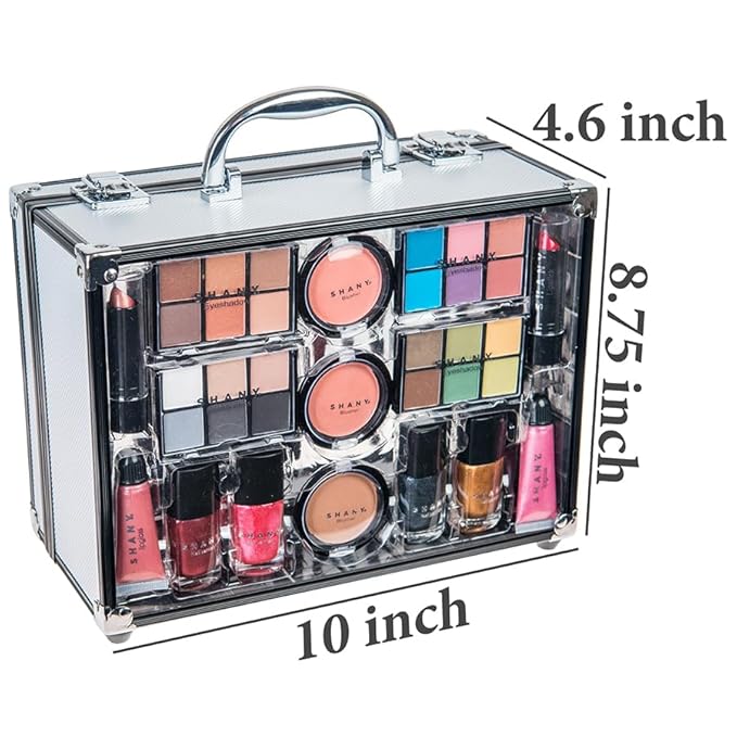 SHANY Carry All Trunk Makeup Train Case with Re-usable Aluminum Makeup Storage Case. Non Toxic Color Make up Set with Eye palettes, Blushes,Makeup Powders, Manicure, Pedicure and Makeup Brushes.-VivaGrace Women