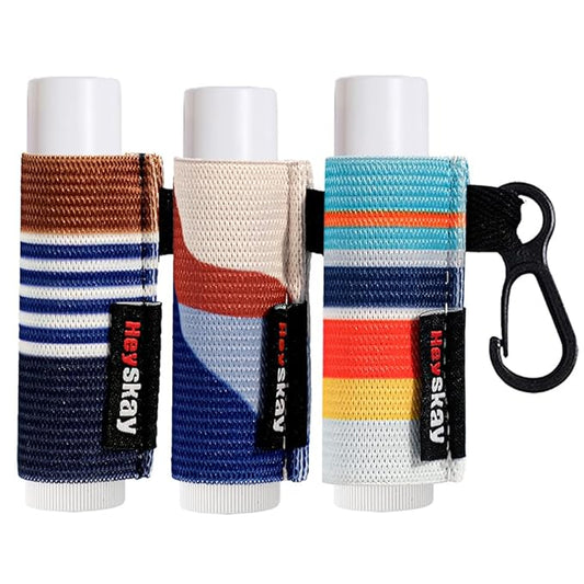 3PCS Lip Balm Holder Lipstick Sleeves Keychain Lip Gloss Holder Keychain Chapstick Elastic Sleeves(Dark blue strip)-VivaGrace Women
