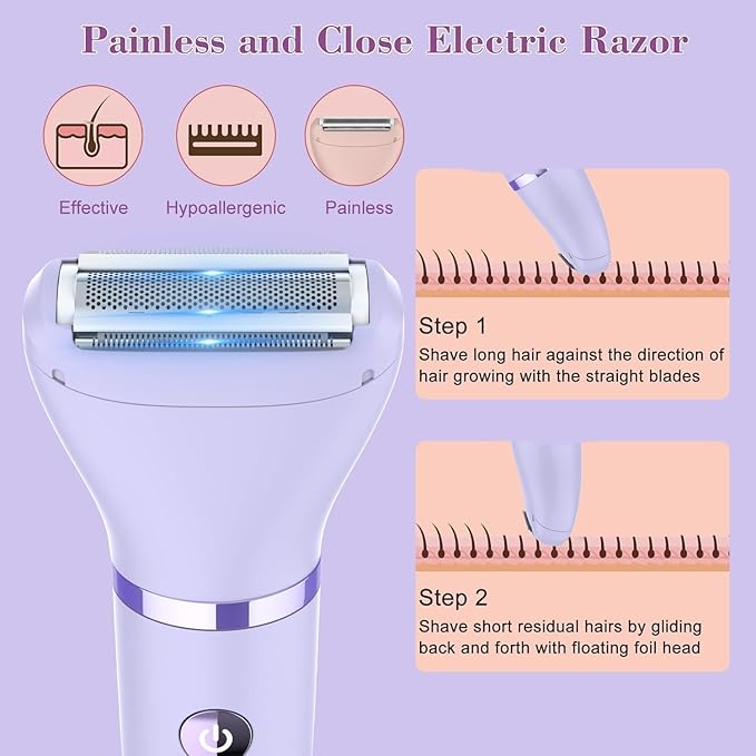 3-in-1 Electric Razor IPX7 Waterproof Bikini Trimmer Wet & Dry Use Painless Personal Trimmer Groomer for Ladies Face Body Legs Bikini Public Hairs Electric Lady Shaver with Replaceable Heads-VivaGrace Women