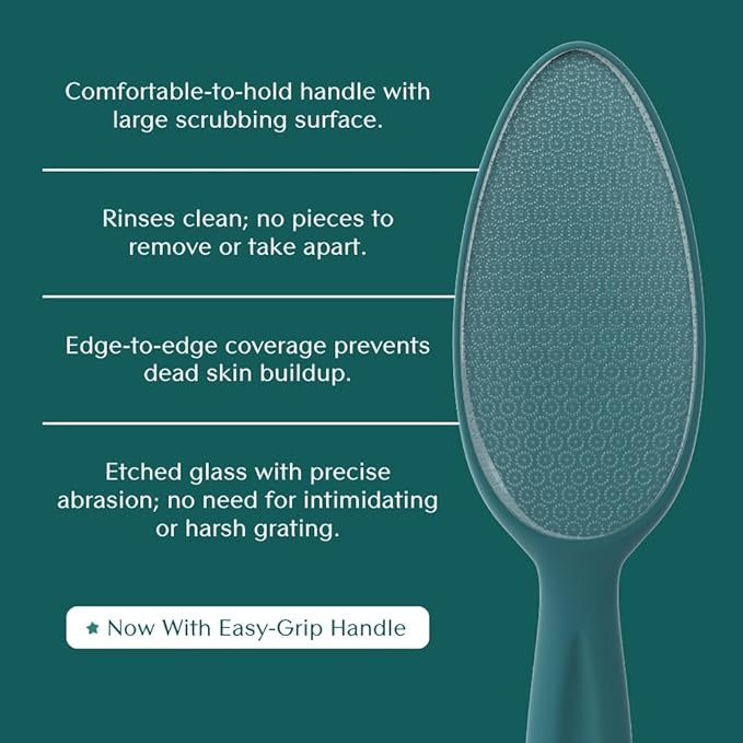 Bare August Glass Foot File Callus Remover - Heel Scraper & in-Shower Foot Scrubber Dead Skin Remover - Pedicure Foot Buffer for Soft Feet (with Handle, Teal)-VivaGrace Women