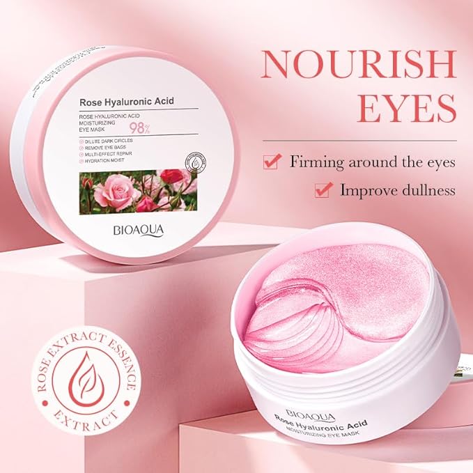 60PCS/30pairs Rose Hyaluronic Acid Moist Eye Mask Nourishing Eye Mask Hydrating Moisturizing Nourishing Eye Zone Eye Mask 80g-VivaGrace Women