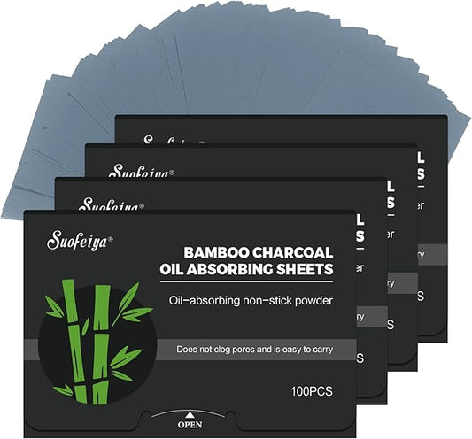 Natural Bamboo Charcoal Oil Absorbing Tissues - 4pk/400 Oil Blotting Sheets For Face, Oil Control Film, Oil Absorbing Sheets, Makeup Friendly-VivaGrace Women