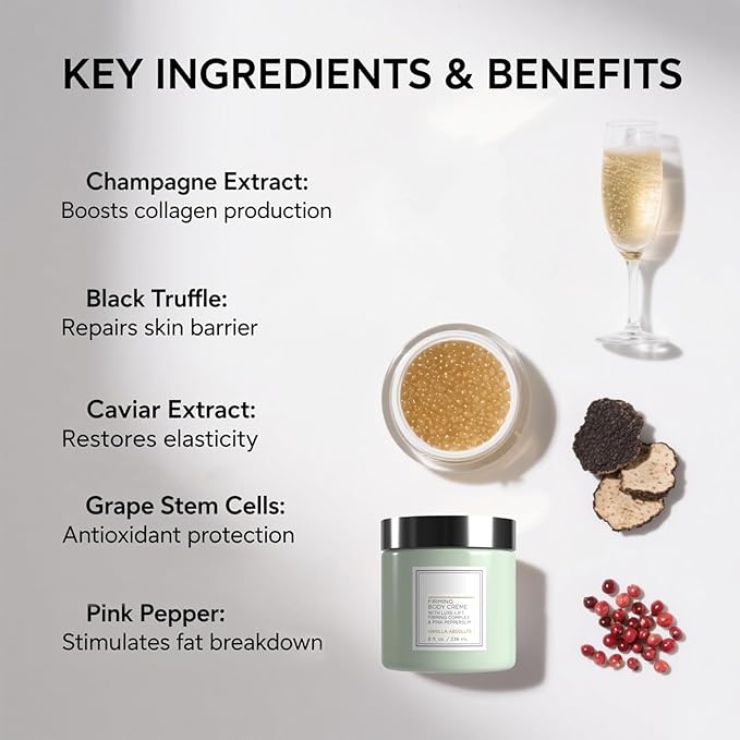 Champagne Firming Body Cream,Anti-Aging Tightening Cream with Luxe-Lift Complex,Skin Firming Cream for Hydrates Dry Skin, Fights Crepey Skin on Arms & Legs(8 Fl Oz, Sweet Almond Coconut)-VivaGrace Women