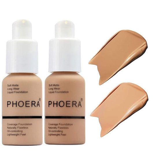 BestLand 2Pack PHOERA Foundation Full Coverage Liquid Foundation Cream - Long-lasting Lightweight Concealer - Oil-Free Formula - Natural Shade - Suitable for All Skin Types (104 Buff Beige & 105 Sand)-VivaGrace Women