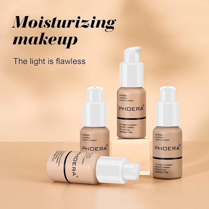 BestLand 2Pack PHOERA Foundation Full Coverage Liquid Foundation Cream - Long-lasting Lightweight Concealer - Oil-Free Formula - Natural Shade - Suitable for All Skin Types (104 Buff Beige & 105 Sand)-VivaGrace Women