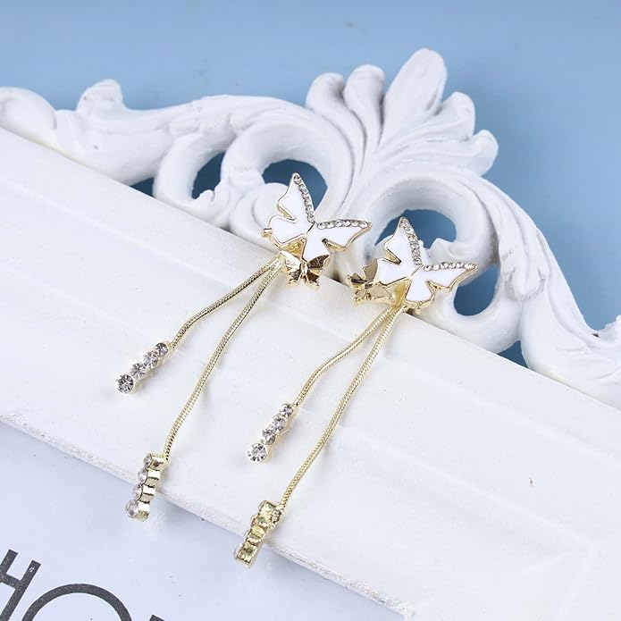 Vintage Crystal Butterfly Earrings Long Rhinestone Dangle Earrings Gold Chain Tassel Earrings Cz Butterfly Stud Earrings Jewelry for Women-VivaGrace Women