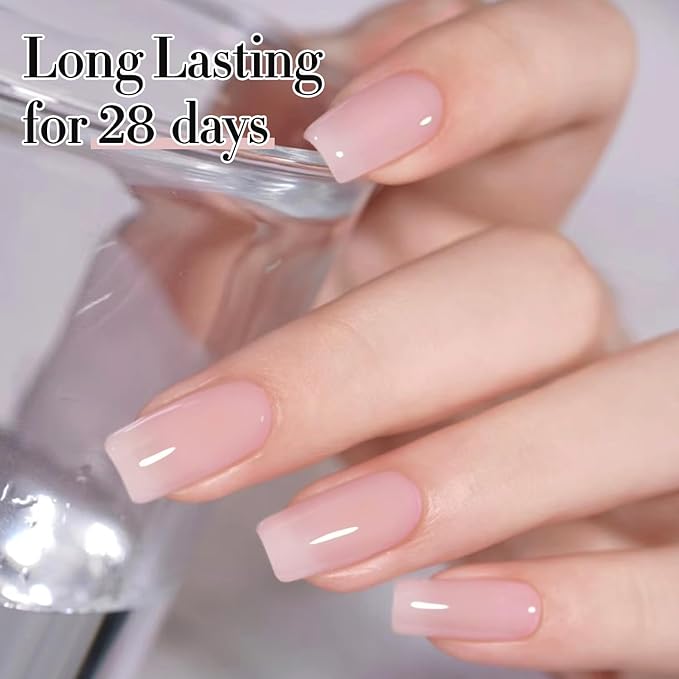 Double Rhythm Gel Polish Translucent Sheer Neutral Natural Light Milky Same Color Same Bottle 15ML Jelly Polish Art DIY at Home (Baby Pink-A1376)-VivaGrace Women