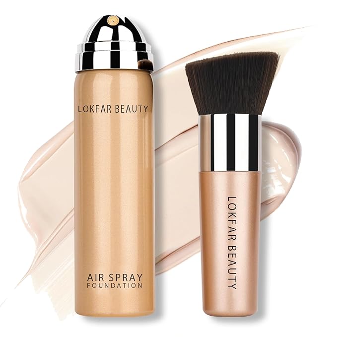 AirBrush Foundation Spray, Silky Mist Foundation Spray Makeup Set with Brush, Full Coverage Foundation for Smooth Radiant Finish, Formula Breathable Lightweight Hydrating | #01 Porcelain-VivaGrace Women