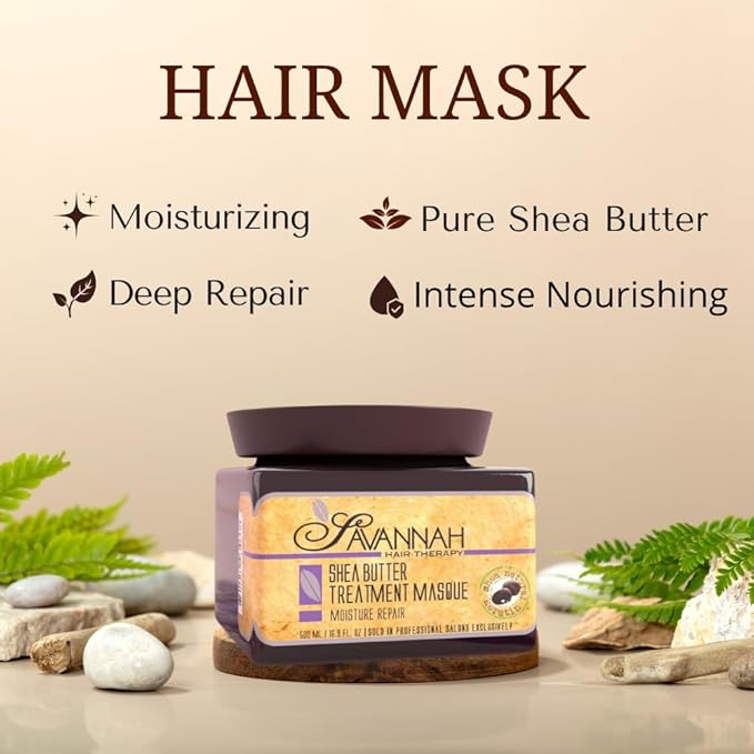 Savannah Deep Conditioning Hair Mask – Restores Shine & Softness to Dry, Curly, or Chemically Treated Hair – Anti-Frizz, Hydrating Formula with Keratin & Shea Butter – 500ml (16.9 oz)-VivaGrace Women