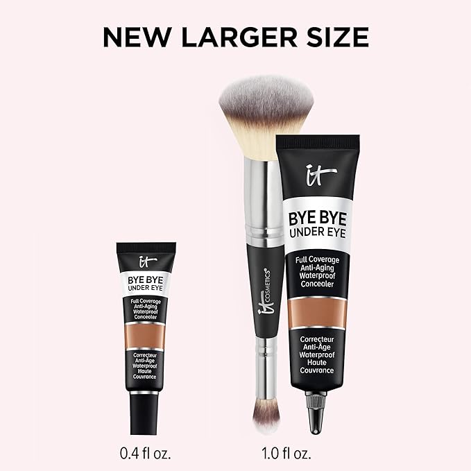 IT Cosmetics Makeup Set - Includes Supersize Bye Bye Under Eye Concealer (42.5 Deep) + Heavenly Luxe Complexion Perfection Concealer Brush (1 fl oz) - with Collagen, Hyaluronic Acid & Antioxidants-VivaGrace Women