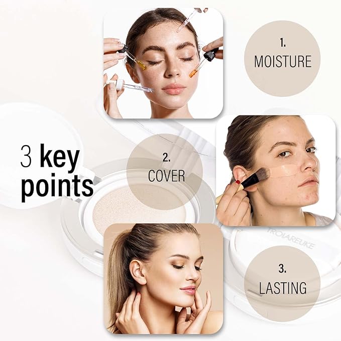 TROIAREUKE A+ Cushion Foundation (Shade 21) I Natural Coverage Foundation Makeup, Moisturizing Finish for Sensitive, Oily, Combination Skin, Skin Care Cushion I Korean Aesthetic Makeup-VivaGrace Women