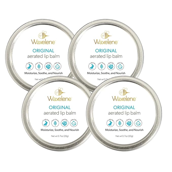 Waxelene Original Aerated Lip Balm Tin 4pc, Best Lip Balm Ever Organic Multipurpose Ointment Baby Eczema Dry Sensitive Skin Body Hand Face Moisturizer-VivaGrace Women