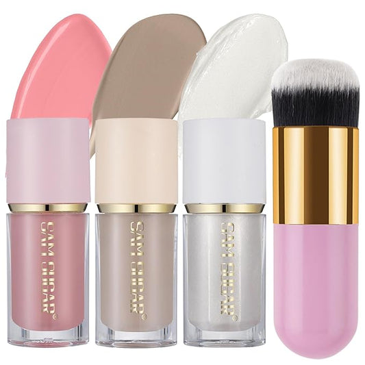3Pcs Liquid Contour Makeup Trio with Bronzer Shade, Blush, Highlighter for Sculpted Makeup, Matte Finish Liquid Contour Set Easy to Create a Lightweight Look, Longwear Waterproof Formula (1, 6, 11)-VivaGrace Women