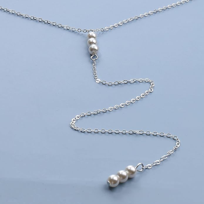 Boho Pearl Back Chain Necklace Gold Backdrop Necklace Body Chain Summer Beach Body Jewelry for Women and Girls Gifts-VivaGrace Women
