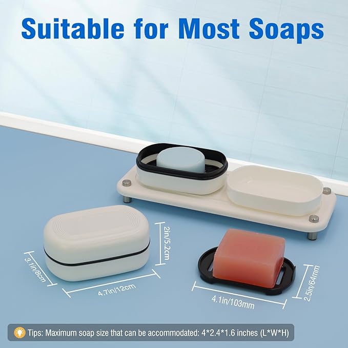 Travel Soap Container, Leakproof Soap Box, Travel Soap Holder with Removable Draining Layer, Portable Soap Case for Traveling, Camping, Gym (White, 1 Pack)-VivaGrace Women