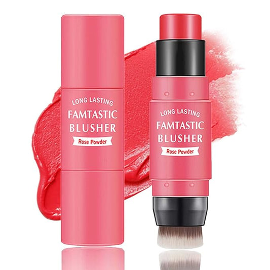 Cream Blush Stick,Blush Stick for Cheeks with Contour Brush,3-in-1 Long Lasting Waterproof Blush&Eye Shadow&Lip Gloss for All Skin Types（02 Rose Pink）-VivaGrace Women