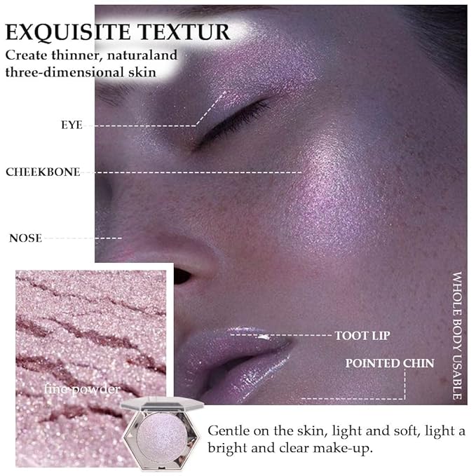 Purple Pink Shimmer Highlighter Highlight Makeup Contour Powder Palette， Face Illuminator Highlighter, Blush and Makeup Highlighter Bronzer Palette Highlighter+Makeup iluminadores Illuminator Make Up (Pink)-VivaGrace Women