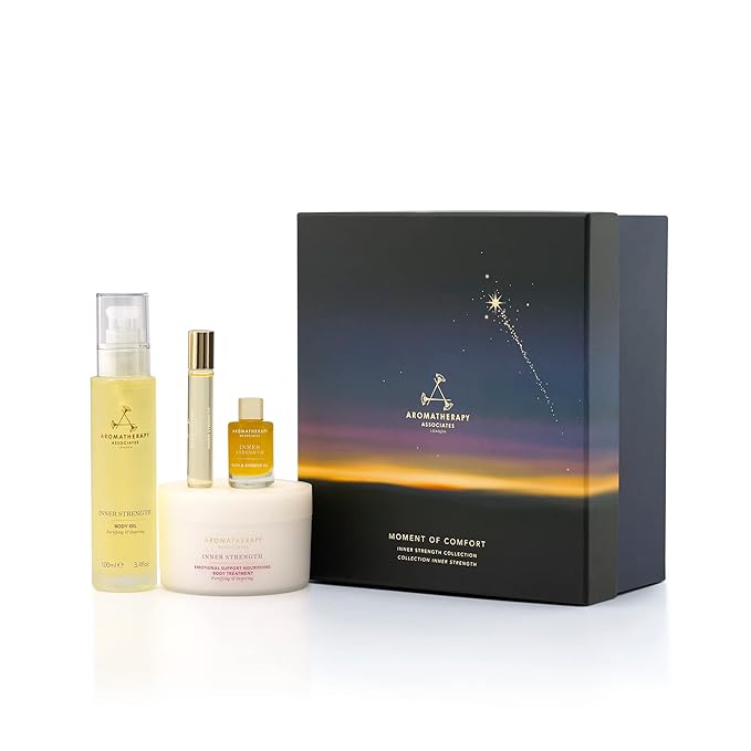 Aromatherapy Associates Moment of Comfort. Luxurious Holiday Gift Set Includes Inner Strength Bath and Shower Oil, Roller Ball, Body Oil, and Body Treatment (1 count)-VivaGrace Women