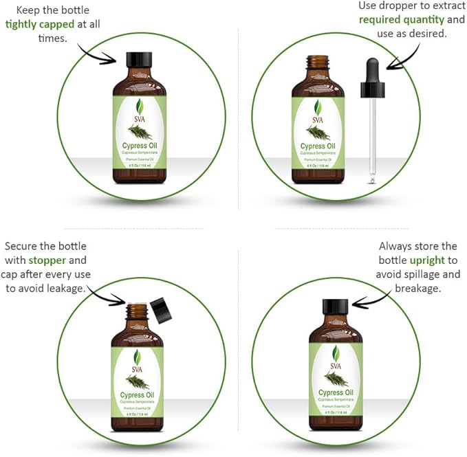 SVA Cypress Essential Oil – 4 Fl Oz – 100% Natural Cypress Oil - for Diffuser, Hair Care, Face, Skin Care, Aromatherapy, Scalp and Body Massage, Soap and Candle Making – with Dropper-VivaGrace Women