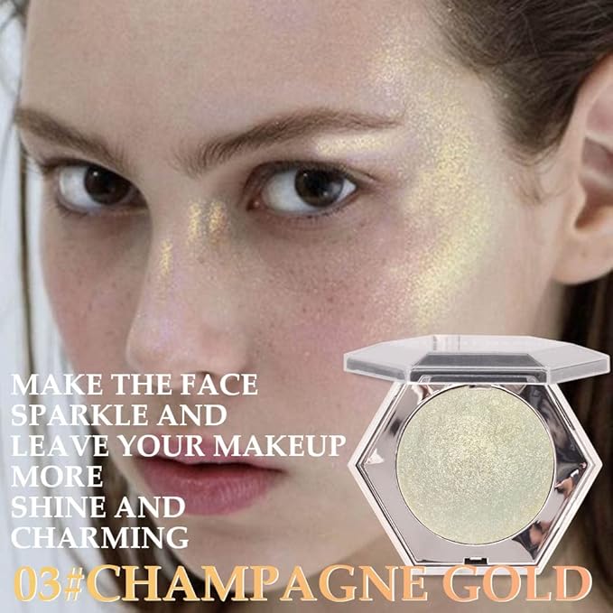 Shimmer Pearl Champagne Gold Highlighter Makeup Contour Palette,Face Illuminator Highlighter, Blush and Makeup Highlighter Bronzer Palette Highlighter+Makeup iluminadores Make Up (Dazzling)-VivaGrace Women