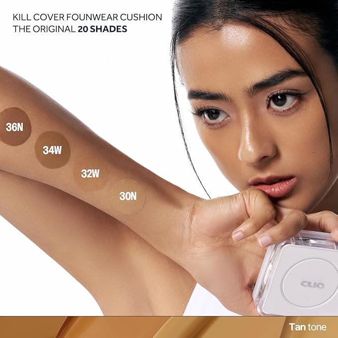 CLIO Kill Cover Founwear Cushion The Original – 20 Shades, Buildable Light to Medium Coverage, Natural Finish, Korean Makeup Foundation, Long-Lasting Skin Fit, 32W ALMOND-VivaGrace Women