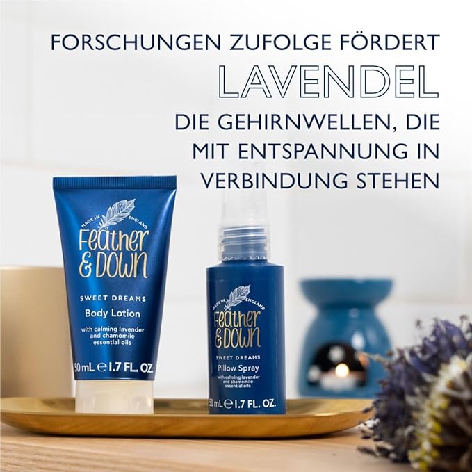 Feather & Down Straight to Sleep Gift Set: 50ml Pillow Spray & 50ml Body Lotion, The Perfect Sleep Duo, Infused with Lavender & Chamomile Essential Oils, Vegan & Cruelty Free-VivaGrace Women